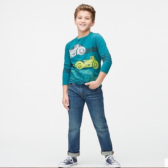 NWT J. Crew Boys' Aqua Green W/Motorcycle Graphic Long Sleeve Tee - Picture 5 of 10